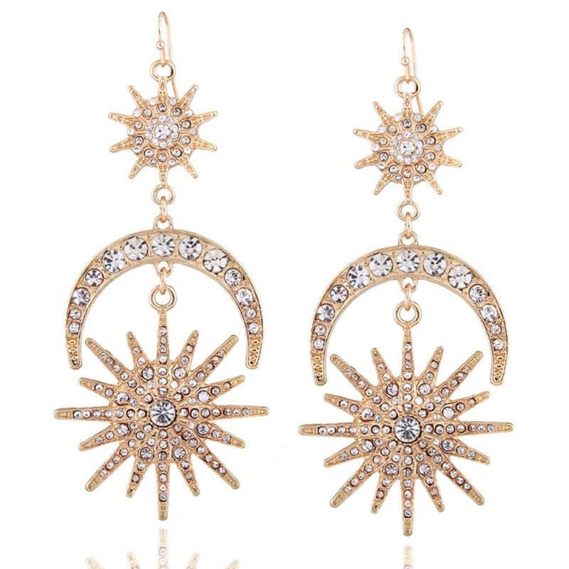 QIAN0813 Mardi Gras Gold Earrings for Women - Sun Moon Star Celestial Huggie Dangle Earrings, Hypoallergenic Greek Mythology Boho Greek Mythology Witchy Jewelry(Gold) - Image 1